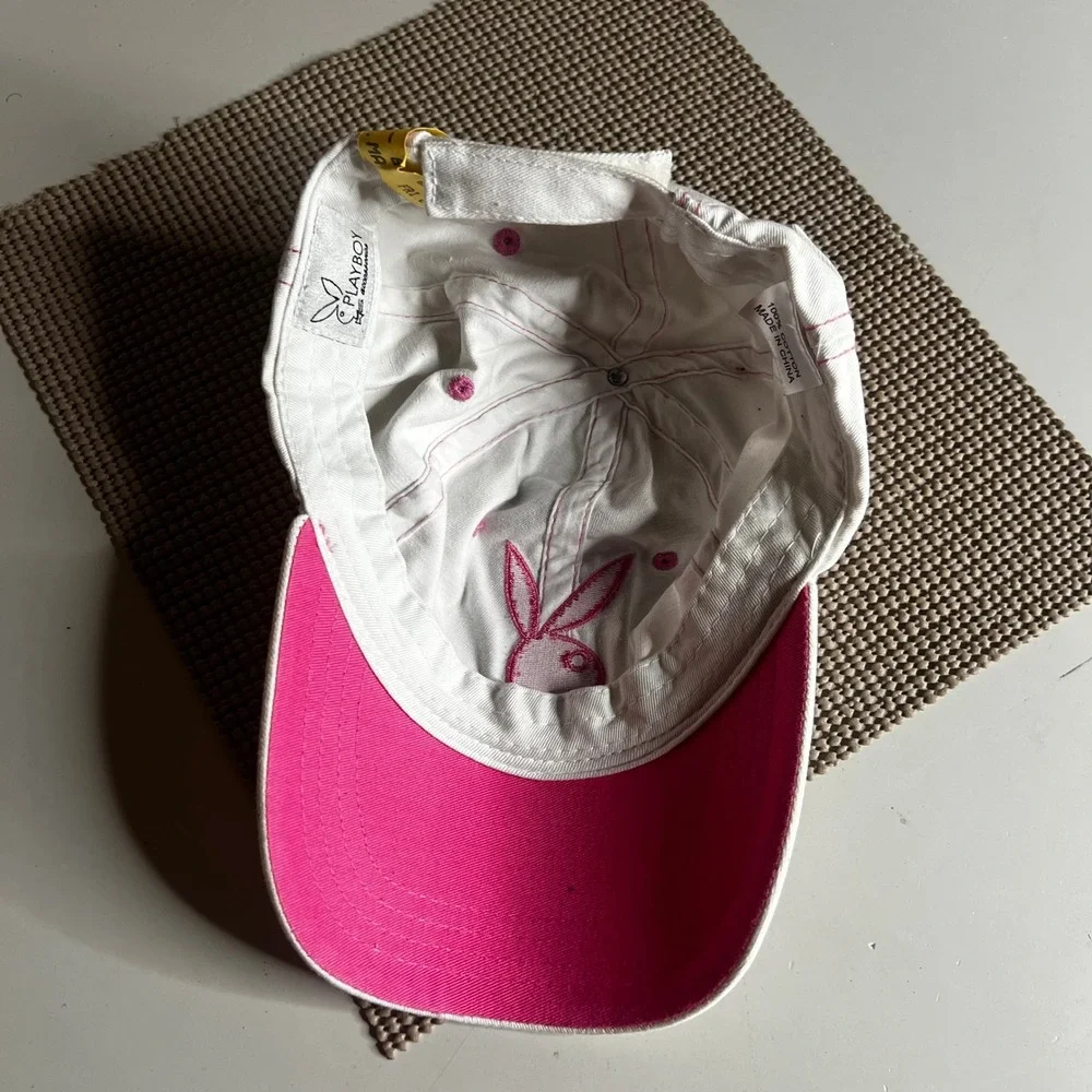 Playboy White Pink Bunny Logo Contrast Stitch Baseball Hat Adjustable Cap